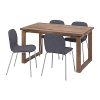 MÖRBYLÅNGA/KARLPETTER 餐桌附4張餐椅, 實木貼皮, 橡木 棕色/gunnared中灰色 鍍鉻