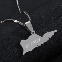 Stainless Steel Map of ST. Croix Pendants Necklace Saint Croix Maps Charm Jewelry