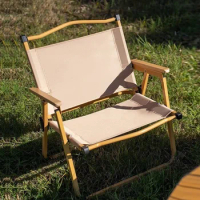 khaki camping chair portable outdoor chair aluminum alloy wood grain folding chair camping equipment Kermit chair