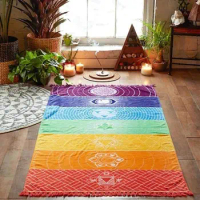 Meditation Yoga Rug Towels Mexico Chakras Tassel Striped Floor Mat Tassel Tapestry 150cm70cm Colorful Travel Yoga Mat Tapestry