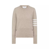 Thom Browne 4 Bar Stripe Jersey Stitch Classic Crewneck Cardigan Beige