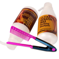 300ml 5% Formalin Brazilian Keratin Treatment+300ml Purifying Shampoo Straighten Normal Cruly Hair+Free Red Comb