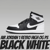 【NIKE 耐吉】休閒鞋 AIR JORDAN 1 RETRO HIGH OG PS BLACK WHITE 黑白 中童 FD1412-010