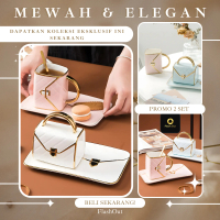 Set Cangkir Keramik Unik Bentuk TAS Sangat Mewah & Elegan Bahan TEBAL [Isi Cangkir + Piring] | Gelas