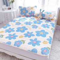 Flower Cool Feel Latex Bed Mat Kit for Summer Cooling Non-slip Sleeping Mat Pillowcase Soft Air-Permeable Cold Mattress Pad