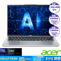 Acer 宏碁 Swift Go SFG14-73-790E 14吋AI輕薄筆電(Core Ultra 7-155H/32GB/512GB/Win11)｜EVO認證