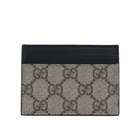 【GUCCI 古馳】GG Supreme塗層帆布及皮革4卡名片夾/卡片夾(黑色)