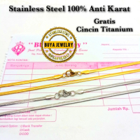 [Gratis Cincin] Kalung Titanium Gepeng Pipih Pria Wanita Emas Anti Karat Harian Pelapisan Logam