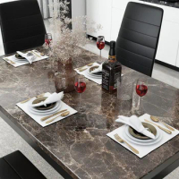 Furniture 5 Piece Faux Dining Set, Modern Kitchen Table Marble Top and High Chairs for Breakfast Nook Small Spaces