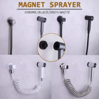 Bidet Sprayer Set Eight Angel Valve with Magnet Holder Brushed Gold Toilet Supplies Stainless Steel/PVC Hose Metal Grey
