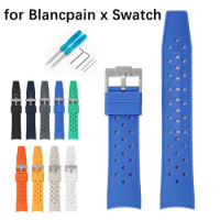 Liquid Silicone Strap for Blancpain x Swatch Curved End Stainless Steel Buckle 22mm Men Women Breathable Hole Replace Watch Band