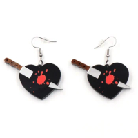 1pair New product CN Drop knife Bloody heart TRENDY halloween Acrylic earrings Jewelry for women