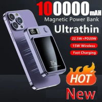 100000mAh Wireless Power Bank High-capacity Magnetic Qi Portable Powerbank Type C Mini Fast Charger For iPhone Samsung MaCsafe