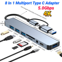 8/7/6/4 In 1 USB 3.0 Hub 5.0Gbps Dongle Docking Station RJ45 HDMI-4K TF/SD Card Reader For Macbook Type-C Splitter for Samsung