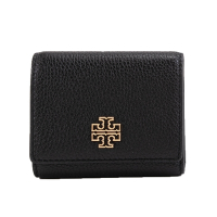 TORY BURCH  Britten 經典金屬LOGO荔枝皮革釦式三折短夾(黑色)