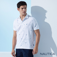 Nautica 男裝 滿版品牌LOGO印花短袖POLO衫-白色