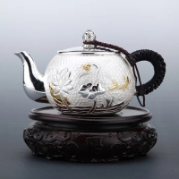 Pure Silver Teapot 999 Handmade Household Kungfu Tea Set Lotus Gold Plated