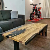 Customizable Size epoxy resin river solid wood creative sea wave poplar log tea table big board