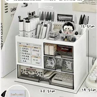 桌面收納盒抽屜式學生筆筒辦公室工位置物架亞克力書桌文具整理盒白色組合收納+抽屜