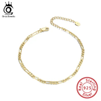 ORSA JEWELS Pure 925 Silver Ankle Chain 14K Gold Plated Original Designe Hollow Out Design 21+5 CM Silver Chain Ornaments SA07