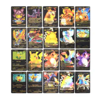 55-110PCS Of Pokemon Gold Cards English Foil Gold Silve Letter Playing Cards Metalicas Charizard Vmax Gx Series Game Card