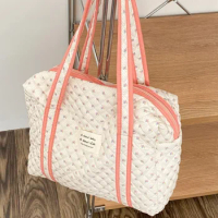 Zipper Large Tote Girls Soft Cloth Shopping Bags Quilting Women Cotton Handbag Portable Canvas Cute Books Shoulder Bag