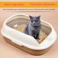 Cat Toilet Double-layer 3-layer Pine Cat Litter Box Semi-enclosed Anti-splash Cat Litter Box Crystal Sand Bentonite Available