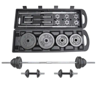Adjustable 50kg Black Paint Dumbbell Set Barbell Set Cast Iron Weight Plates With Plastic Box