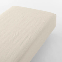 【MUJI 無印良品】柔舒水洗棉床包/D/淺米 140*198*30cm 附鬆緊帶