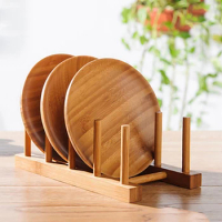 Kitchen Drainer Rack Dish Pot Lid Bamboo Rack Dishes Plate Drying Drainer Storage Shelf Pan Cover Stand Kitchen Organizer Holder
