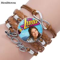 Mendittorosa Plated Jewelry With Glass Cabochon Multilayer Black/Brown Leather Bracelet Bangle For Women Wedding Gift Soy Luna