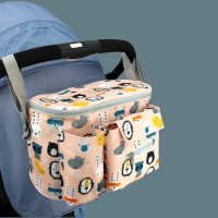 Baby Stroller Hanging Bag Nylon Portable Kids Bottle Tissue Large Capacity Storage Bag Cartoon Animal Multi-functional Pendant