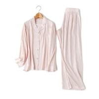 Couples Sleepwear Casual Solid Color Long Sleeve Long Trousers Pajama Set Couple Cotton Viscose Sleepwear Set Pajamas for Women