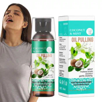 Mouth Health Care Coconut Mint Pulling Oil Mouthwash Teeth Clean Oral Breath Tongue Scraper Toothbrush Set