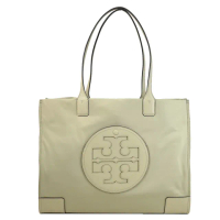 【TORY BURCH】圓標雙T LOGO素面尼龍皮邊飾大容量托特包包(淺綠)
