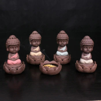 Monk Buddha Ceramic Statue Smoke Censer Coil Cones Incense Sandalwood Holder
