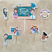 satu set hiasan kue cake topper tema Selamat Hari Guru Happy Teacher's day