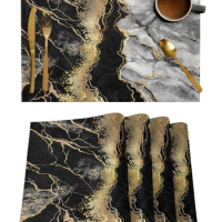 4/6 Pcs Placemat Abstract Black Marble Kitchen Placemat Home Decoration Dining Table Mats Coffee Coaster Mat