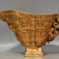 Chinese Rare Han Dynasty Old copper handmade Gilded God beast cup Wine glass