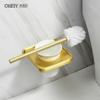 免打孔北歐拉絲金浴室馬桶刷架套裝金色五金掛件歐式廁刷架