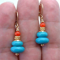 Turquoise Orange Coral Gold Gemstone Earrings 18k Hook Accessories Charming Irregular Beautiful Gift For Her jewelry Aurora DIY