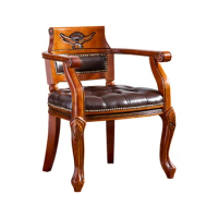 Armrest Solid Wood Leather Dining Chair Leisure Backrest Mahjong Study Boss Sofa Chair