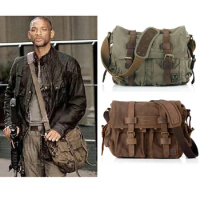 I AM LEGEND Will Smith military Canvas +Genuine leather Men Messenger Bag Shoulder men Crossbody Sling Casual