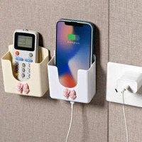 Wall Mounted Phone Holder Self Adhesive Lazy Mobile Phone Bracket TV Remote Control Storage Rack Cell Phone Charging Stand shelf