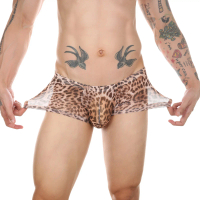 CLEVER MENMODE Quần boxer nam chất liệu lưới xuyên thấu với họa tiết hổ phách, đồ lót gợi cảm phong 