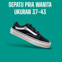 Sepatu Sneakers Kasual Sekolah SMP SMA Perekat Tanpa Tali Pria Wanita Hitam Putih Prepet Velkro Blac