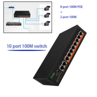 RJ45 Hub 8Port 100M PoE+2Port 100M Uplink 10/100Mbps network switch 10 port 100M POE switch Plug and Play Ethernet Smart Switch