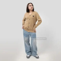 CDG PLAY BLACK HEART KNIT CARDIGAN SWEATER CARAMEL M
