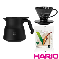 【HARIO】V60不鏽鋼保溫咖啡壺PLUS黑色+限量虎紋濾杯+濾紙