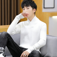 男士高領毛衣秋冬季韓版潮流學生休閑修身個性長領純色打底衫外套